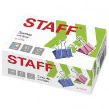 Зажимы для бумаг STAFF, компл 12шт., 41мм, на 200л., цветные, в карт.коробке,